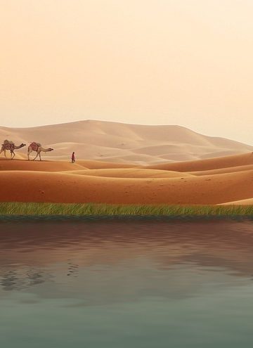 oasis, desert, caravan